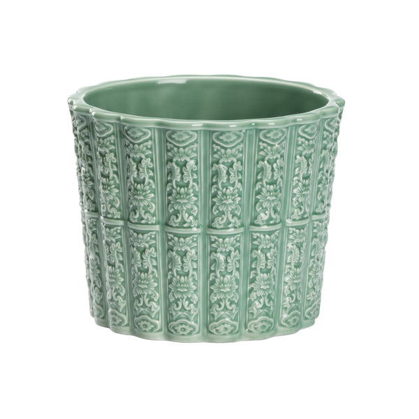 Chelsea House Brandywine Handcrafted Celadon Planter With Embossed Detail — Glossy Ceramic Pot For Indoors & Patio 385725