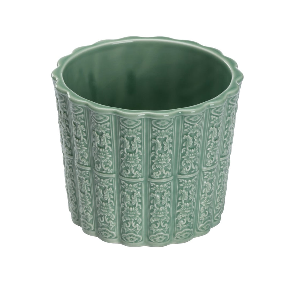 Chelsea House Brandywine Handcrafted Celadon Planter With Embossed Detail — Glossy Ceramic Pot For Indoors & Patio 385725