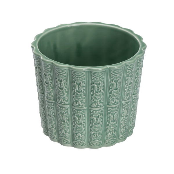 Chelsea House Brandywine Handcrafted Celadon Planter With Embossed Detail — Glossy Ceramic Pot For Indoors & Patio 385725