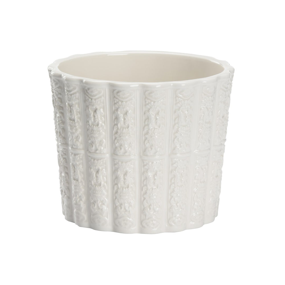 Chelsea House Brandywine Ceramic Planter In Glossy White — Handmade Embossed Design For Stylish Indoor Plants 385726