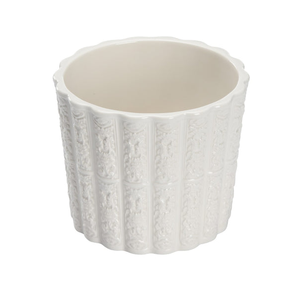 Chelsea House Brandywine Ceramic Planter In Glossy White — Handmade Embossed Design For Stylish Indoor Plants 385726