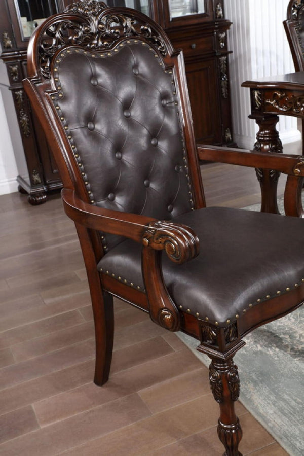 English Elm Traditional Tufted Side Chairs Set of 2 in Cherry Finish with Nailhead Trim, Carved Baroque Legs, Espresso Upholstery Brown 48 L x 24 W x 17 H B011P197301