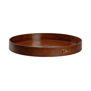 Chelsea House Leather Cognac Round Tray Set With Metal Rim And Hand-Stitched Edge — Stylish Serving & Display Accent 3h x 21w x 21d 385737