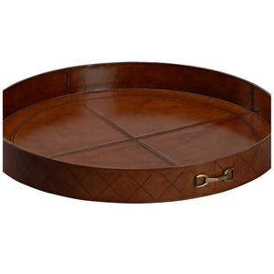 Chelsea House Leather Cognac Round Tray Set With Metal Rim And Hand-Stitched Edge — Stylish Serving & Display Accent 3h x 21w x 21d 385737