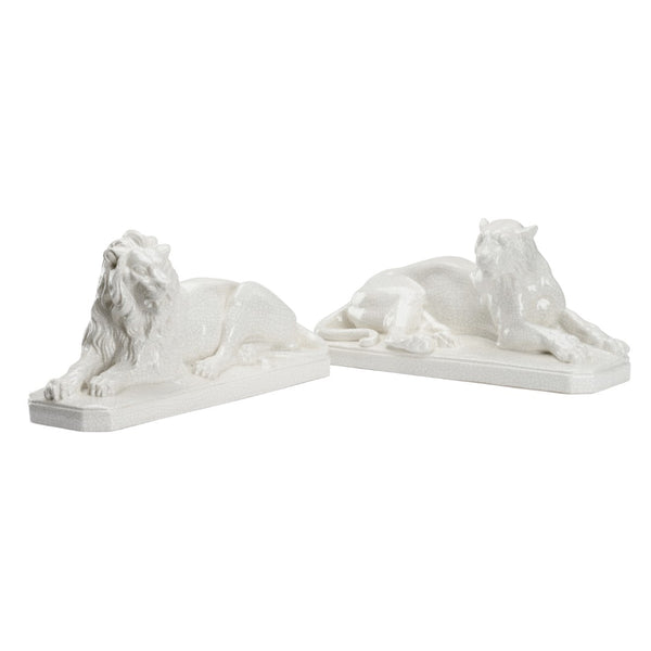 Chelsea House White Lions Pair White Crackled Glaze Figurines — Elegant 8" Mantel Accents For Modern & Classic Homes 385750