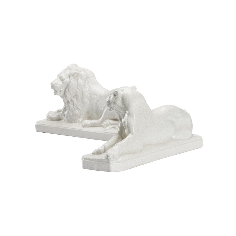 Chelsea House White Lions Pair White Crackled Glaze Figurines — Elegant 8" Mantel Accents For Modern & Classic Homes 385750