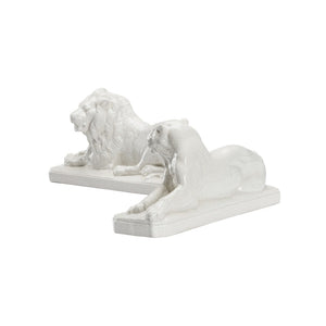 Chelsea House White Lions Pair White Crackled Glaze Figurines — Elegant 8" Mantel Accents For Modern & Classic Homes 385750