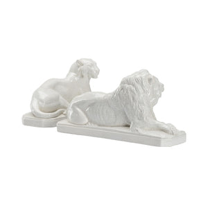 Chelsea House White Lions Pair White Crackled Glaze Figurines — Elegant 8" Mantel Accents For Modern & Classic Homes 385750