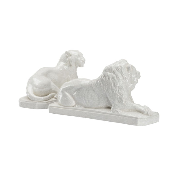 Chelsea House White Lions Pair White Crackled Glaze Figurines — Elegant 8" Mantel Accents For Modern & Classic Homes 385750