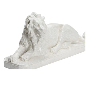Chelsea House White Lions Pair White Crackled Glaze Figurines — Elegant 8" Mantel Accents For Modern & Classic Homes 385750