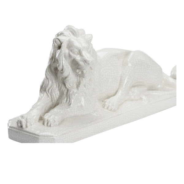 Chelsea House White Lions Pair White Crackled Glaze Figurines — Elegant 8" Mantel Accents For Modern & Classic Homes 385750