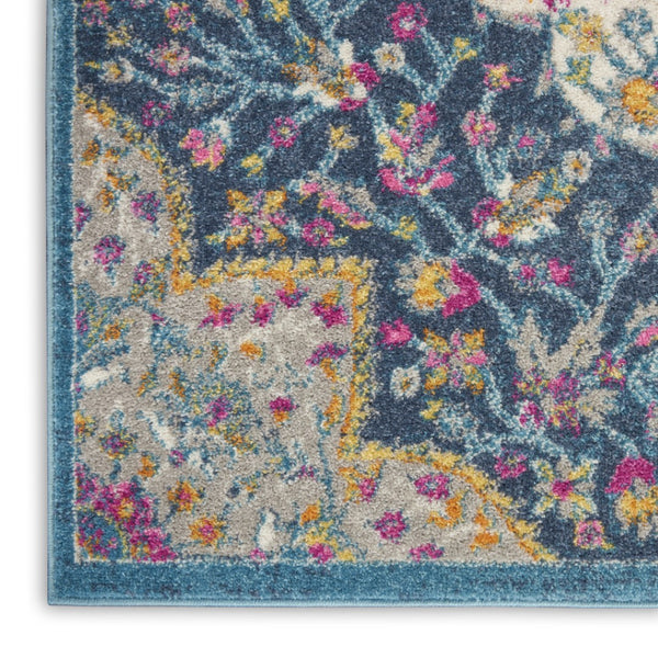 HomeRoots 5' Blue and Ivory Medallion Distressed Area Rug - Timeless Vintage Elegance for Any Space 8?x10? 385750