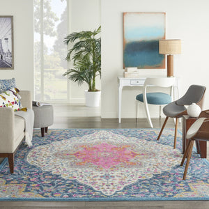 HomeRoots 5' Blue and Ivory Medallion Distressed Area Rug - Timeless Vintage Elegance for Any Space 8?x10? 385750