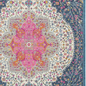 HomeRoots 5' Blue and Ivory Medallion Distressed Area Rug - Timeless Vintage Elegance for Any Space 8?x10? 385750