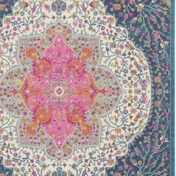 HomeRoots 5' Blue and Ivory Medallion Distressed Area Rug - Timeless Vintage Elegance for Any Space 8?x10? 385750