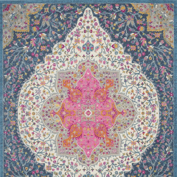 HomeRoots 5' Blue and Ivory Medallion Distressed Area Rug - Timeless Vintage Elegance for Any Space 8?x10? 385750