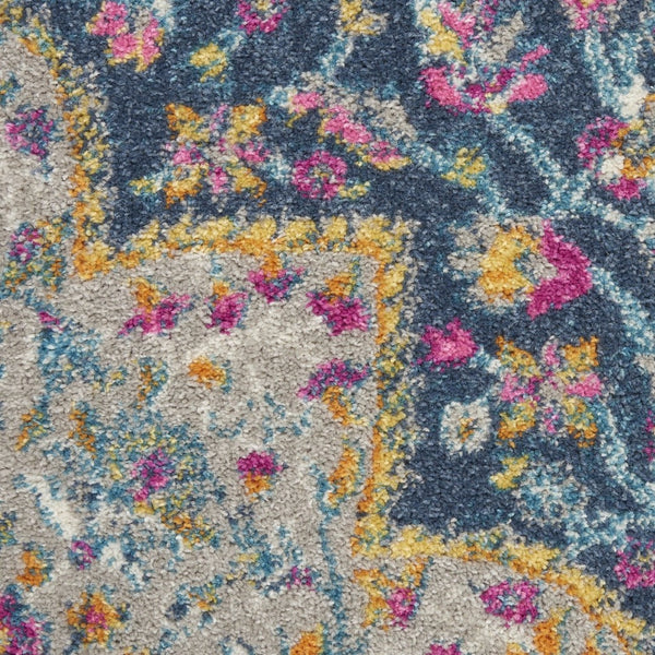 HomeRoots 5' Blue and Ivory Medallion Distressed Area Rug - Timeless Vintage Elegance for Any Space 8?x10? 385750