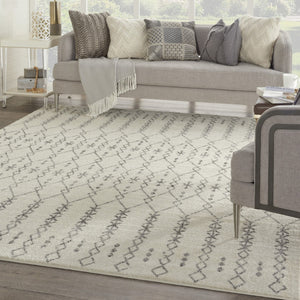 HomeRoots 8' Modern Gray and Ivory Geometric Distressed Area Rug for Living Rooms, Bedrooms, and Dining Spaces 8' x 10' 385756