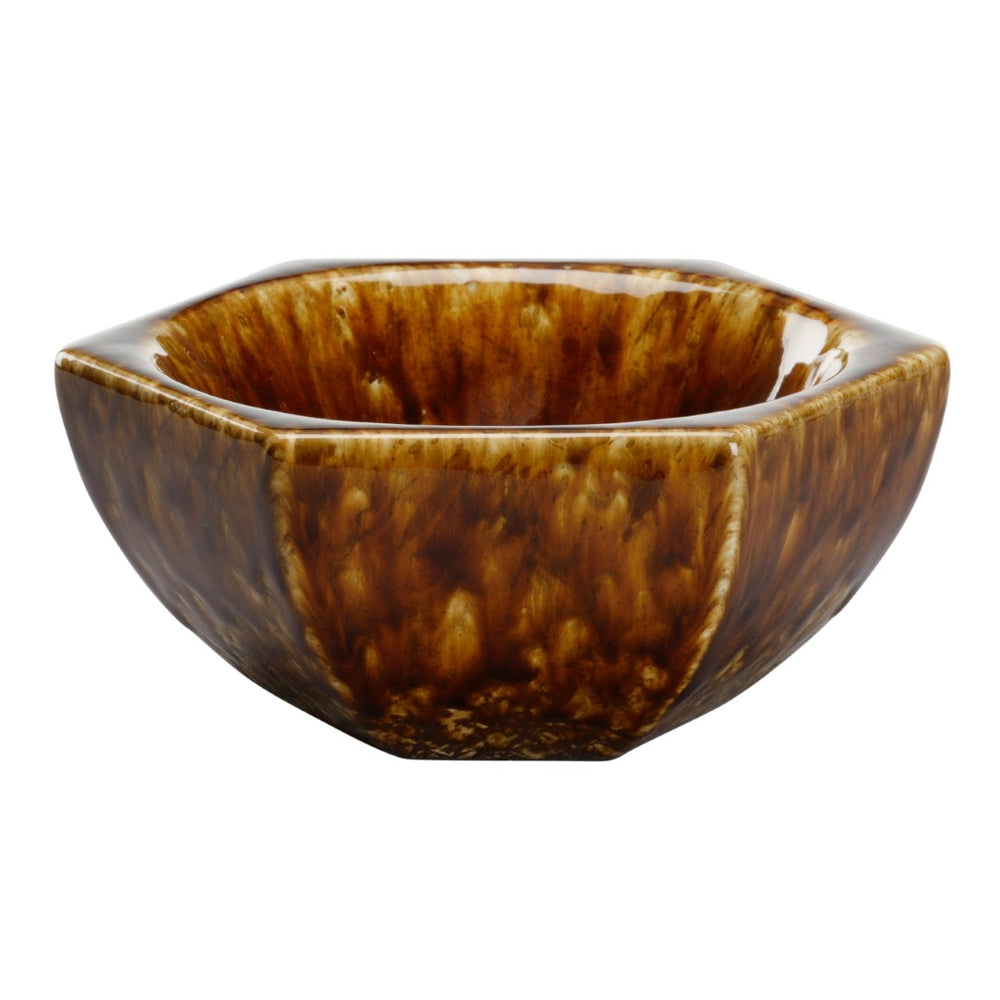 Chelsea House Tortoise Ceramic Hexagonal Bowl — Mottled Brown Glaze Catch-All, Jewelry Tray & Mini Planter Accent 385759