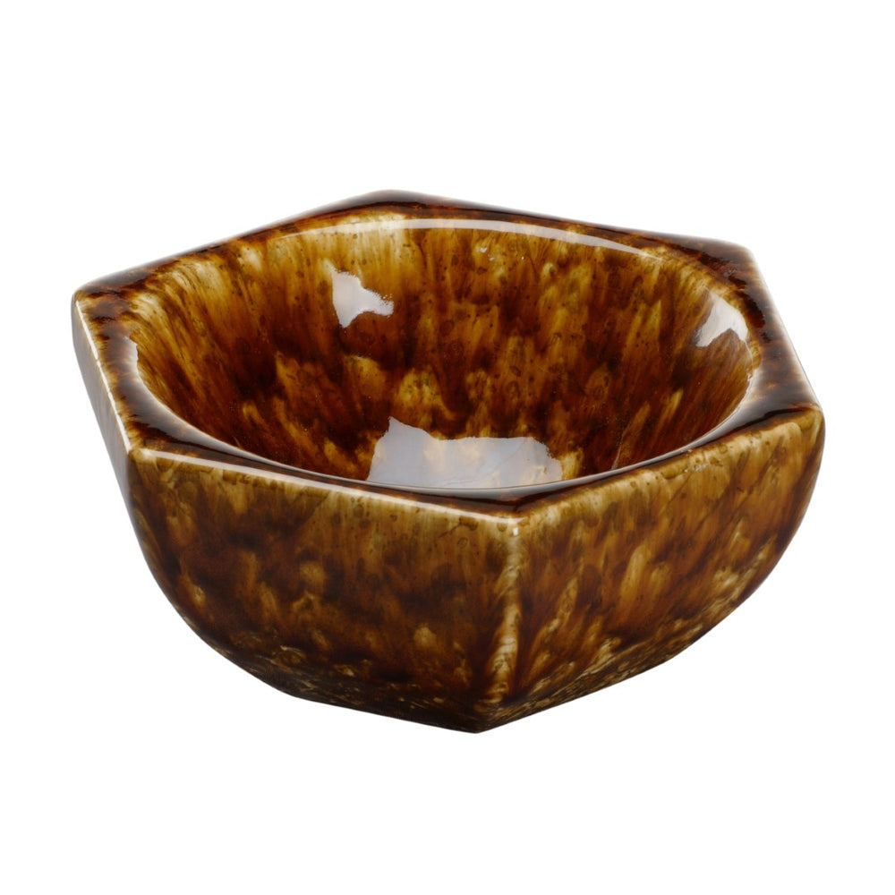 Chelsea House Tortoise Ceramic Hexagonal Bowl — Mottled Brown Glaze Catch-All, Jewelry Tray & Mini Planter Accent 385759
