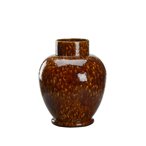 Chelsea House Tortoise Ceramic Vase Sm — Mottled Brown Glazed 16" Focal Accent For Mantel, Dried Or Fresh Arrangements 385762