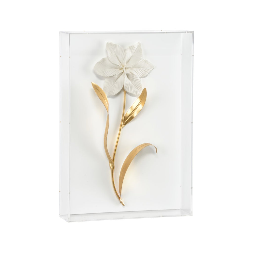 Chelsea House Porcelain Sculptural Wall Art By Bill Cain — Matte White Blooms With Antique Gold Iron Leaves, Boxed Frame 385764
