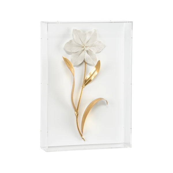 Chelsea House Porcelain Sculptural Wall Art By Bill Cain — Matte White Blooms With Antique Gold Iron Leaves, Boxed Frame 385764