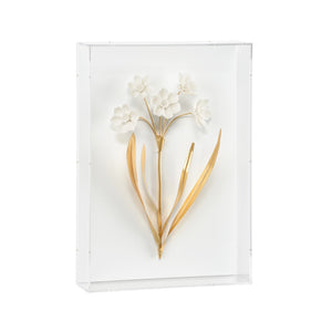 Chelsea House Porcelain Sculptural Wall Art By Bill Cain — Matte White Porcelain Flowers With Antique Gold Leaves, 20.5" H 385765