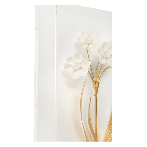 Chelsea House Porcelain Sculptural Wall Art By Bill Cain — Matte White Porcelain Flowers With Antique Gold Leaves, 20.5" H 385765