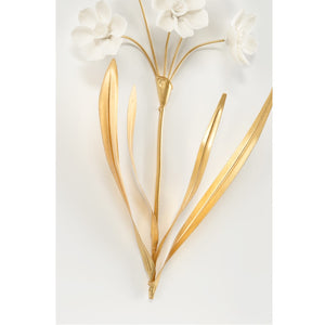 Chelsea House Porcelain Sculptural Wall Art By Bill Cain — Matte White Porcelain Flowers With Antique Gold Leaves, 20.5" H 385765