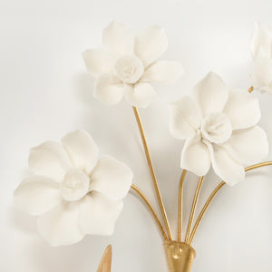 Chelsea House Porcelain Sculptural Wall Art By Bill Cain — Matte White Porcelain Flowers With Antique Gold Leaves, 20.5" H 385765