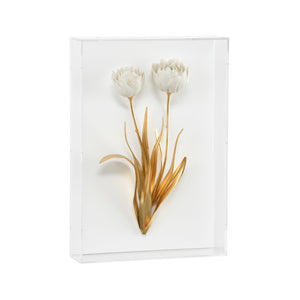 Chelsea House Porcelain Matte White Flower Wall Art With Antique Gold Iron Leaves In Acrylic Shadow Box Frame 385766