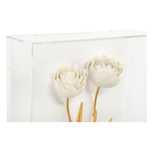 Chelsea House Porcelain Matte White Flower Wall Art With Antique Gold Iron Leaves In Acrylic Shadow Box Frame 385766