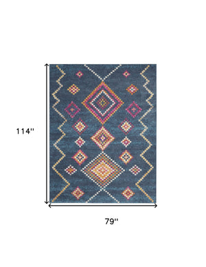 Homeroots 7' X 10' Navy Blue Southwestern Berber Area Rug  Polypropylene 385779