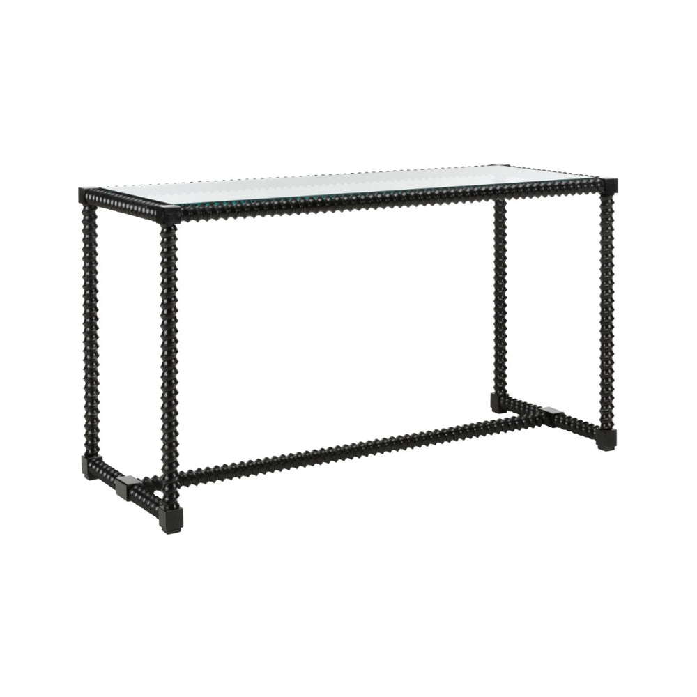 Chelsea House Twisted Cast-Iron Console Table With Clear Tempered Glass Top — Hand-Finished Black, 54.75" W 385792