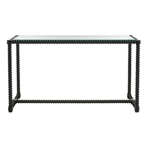 Chelsea House Twisted Cast-Iron Console Table With Clear Tempered Glass Top — Hand-Finished Black, 54.75" W 385792