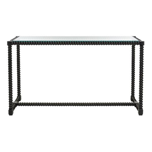 Chelsea House Twisted Cast-Iron Console Table With Clear Tempered Glass Top — Hand-Finished Black, 54.75" W 385792