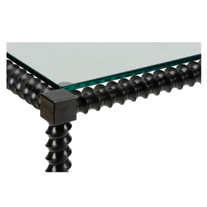 Chelsea House Twisted Cast-Iron Console Table With Clear Tempered Glass Top — Hand-Finished Black, 54.75" W 385792