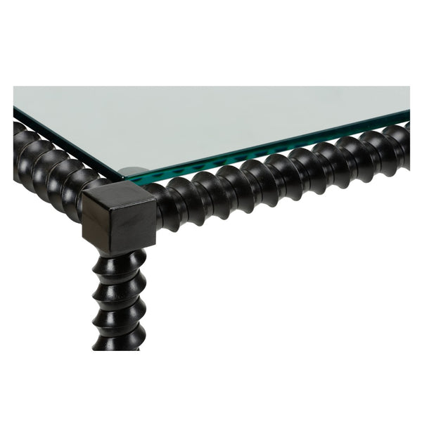 Chelsea House Twisted Cast-Iron Console Table With Clear Tempered Glass Top — Hand-Finished Black, 54.75" W 385792