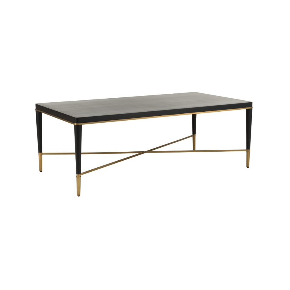 Chelsea House Hamlet Matte Black Cocktail Table With Antique Brass Accents, Low-Profile 52" Rectangular Surface 385794