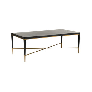 Chelsea House Hamlet Matte Black Cocktail Table With Antique Brass Accents, Low-Profile 52" Rectangular Surface 385794