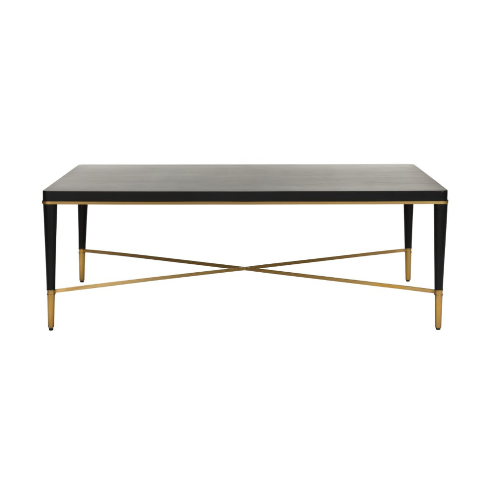 Chelsea House Hamlet Matte Black Cocktail Table With Antique Brass Accents, Low-Profile 52" Rectangular Surface 385794
