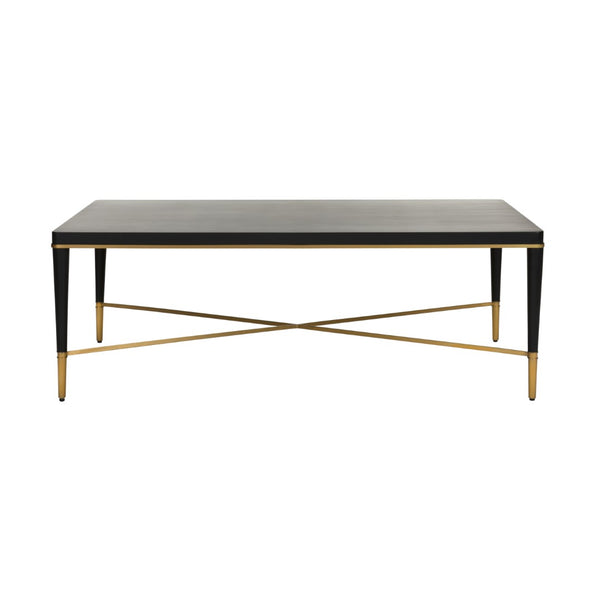 Chelsea House Hamlet Matte Black Cocktail Table With Antique Brass Accents, Low-Profile 52" Rectangular Surface 385794