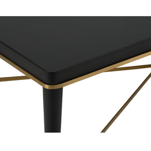 Chelsea House Hamlet Matte Black Cocktail Table With Antique Brass Accents, Low-Profile 52" Rectangular Surface 385794