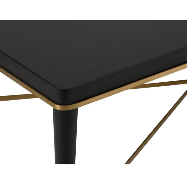 Chelsea House Hamlet Matte Black Cocktail Table With Antique Brass Accents, Low-Profile 52" Rectangular Surface 385794
