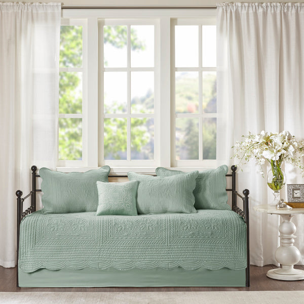 English Elm 6 Piece Reversible Scalloped Edge Daybed Cover Set with Antimicrobial Protection, Cottage Chic Elegance Seafoam 17.72 L x 15.75 W x 8.27 H B03597554
