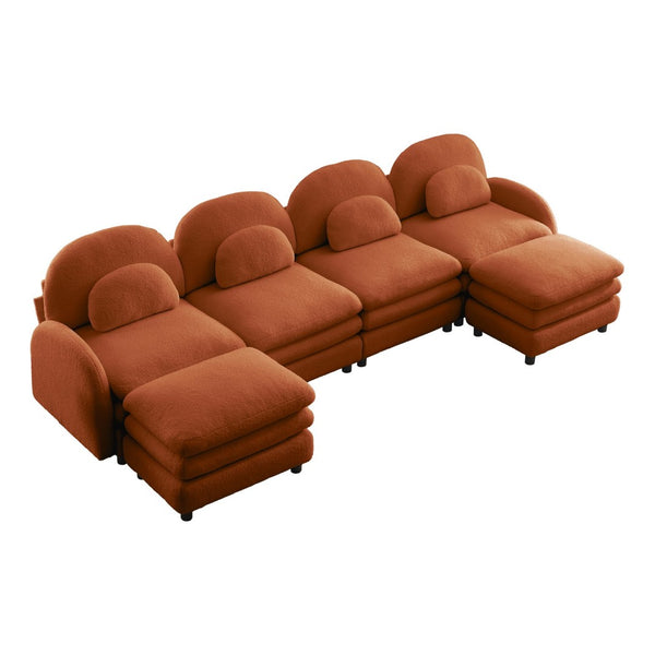 English Elm Teddy Fleece Curved Modular Sectional Sofa with Movable Ottomans for Cozy Living Rooms Orange W5656S00105