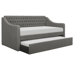 English Elm 1pc Tufted Flannel Upholstered Daybed with Pull Out Trundle for Guest or Living Room B011S02098