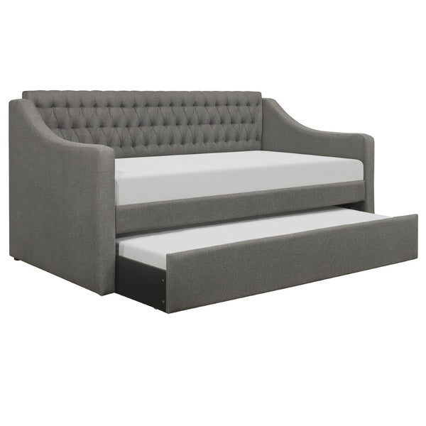 English Elm 1pc Tufted Flannel Upholstered Daybed with Pull Out Trundle for Guest or Living Room B011S02098