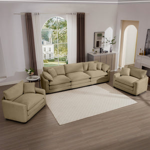 English Elm Luxurious Tan Corduroy Sofa Set - 3-Seater & 2 Single Sofas For Stylish Living Rooms & Clubs W714S00786